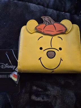 Disney Yellow Winnie the Pooh Wallet with Pumpkin Hat Accent